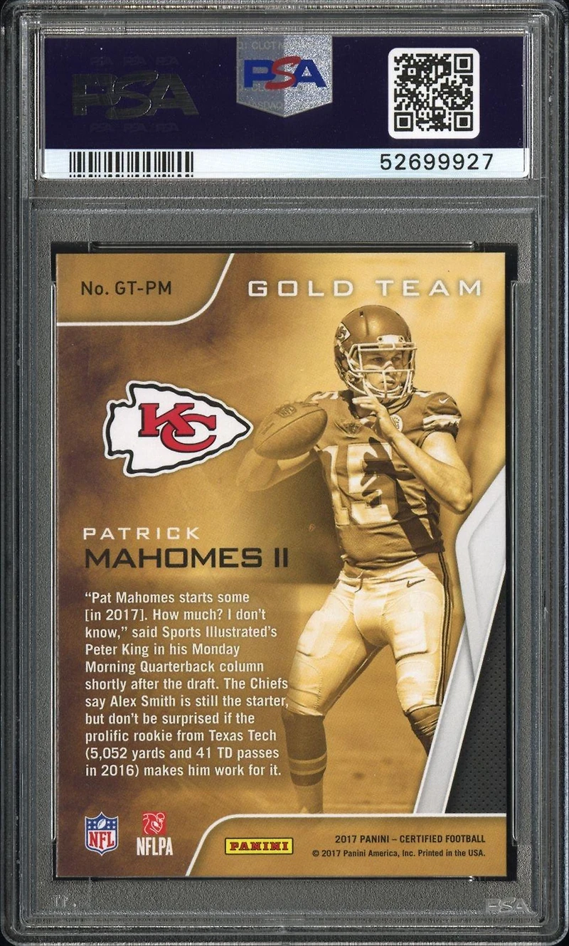 2017 Panini Certified Gold Team Gtpm Patrick Mahomes Ii PSA 9