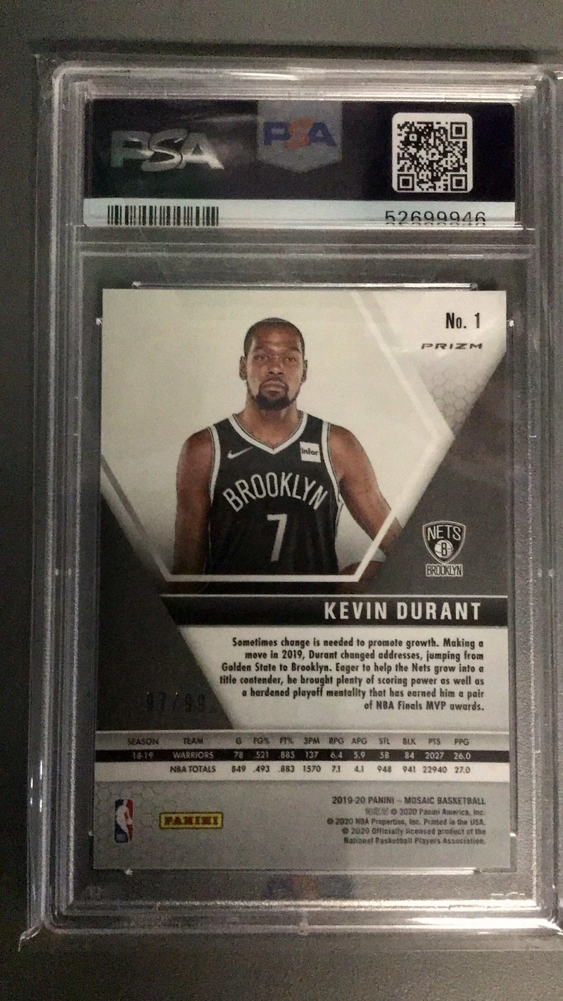 2019 Panini Mosaic 1 Kevin Durant Blue Mosaic PSA 9