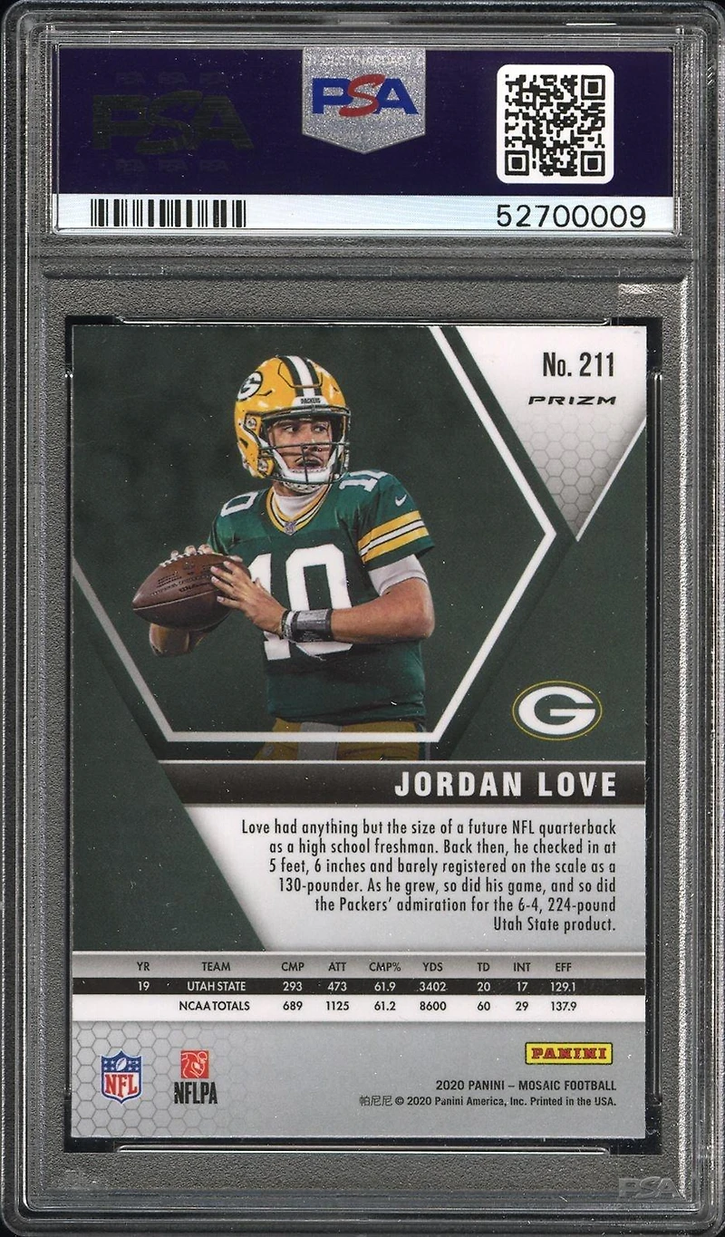 2020 Panini Mosaic 211 Jordan Love Reactive Blue PSA 10