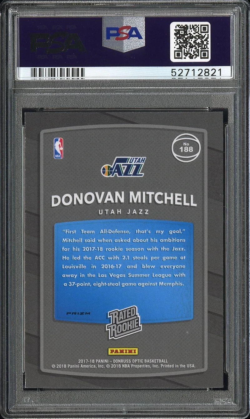 2017 Panini Donruss Optic 188 Donovan Mitchell Holo PSA 9