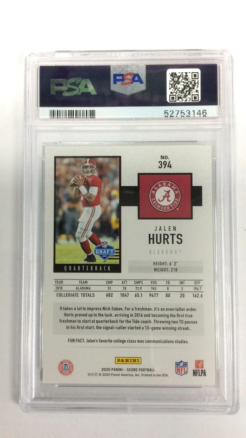 2020 Panini Score Jalen Hurts PSA 10