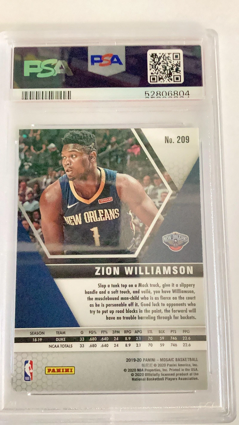 2019 Panini Mosaic 209 Zion Williamson PSA 10