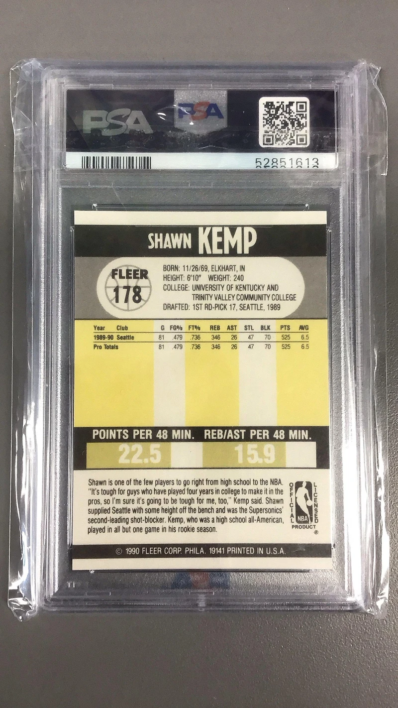 1990 Fleer 178 Shawn Kemp PSA 10
