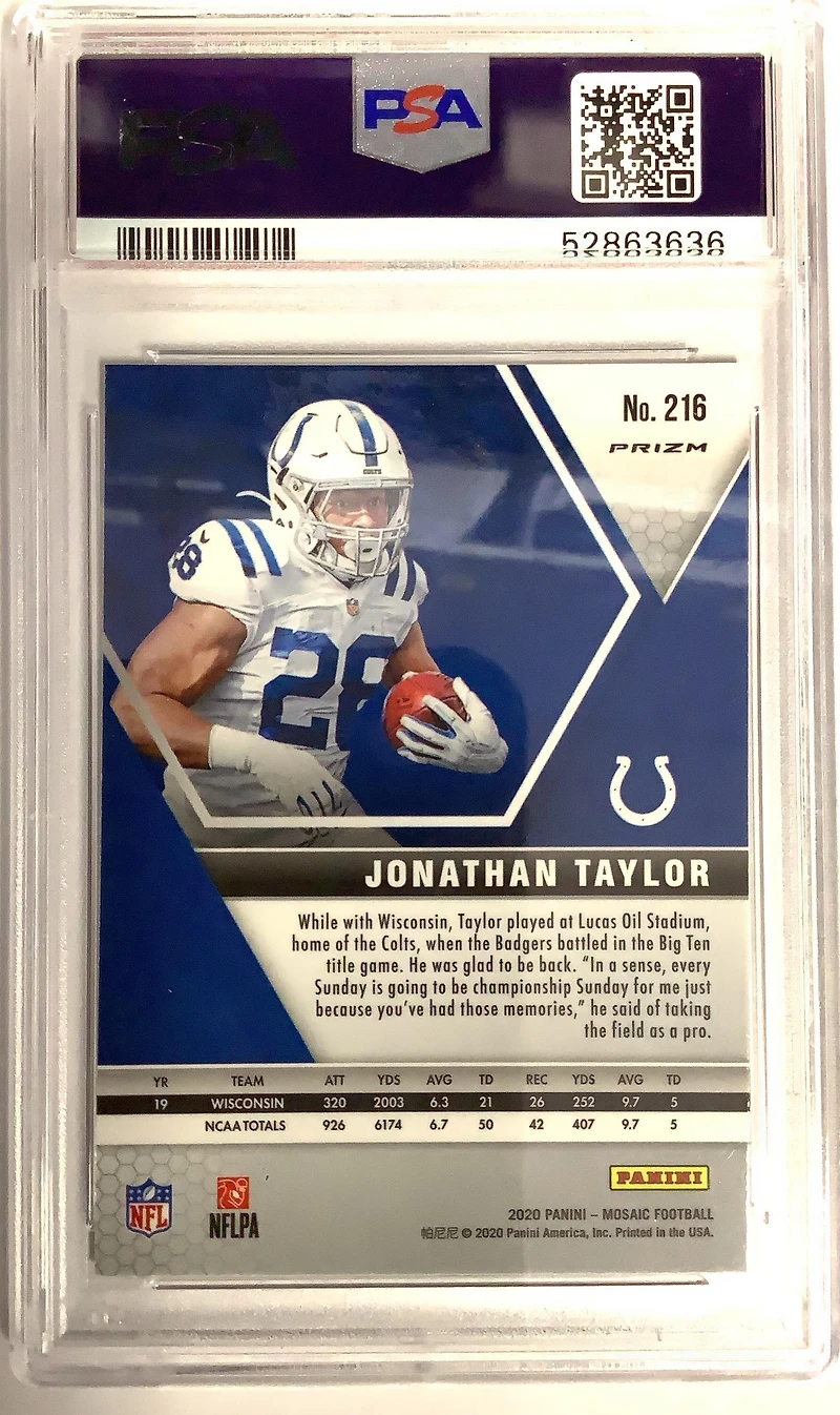 2020 Panini Mosaic 216 Jonathan Taylor Reactive Orange PSA 10