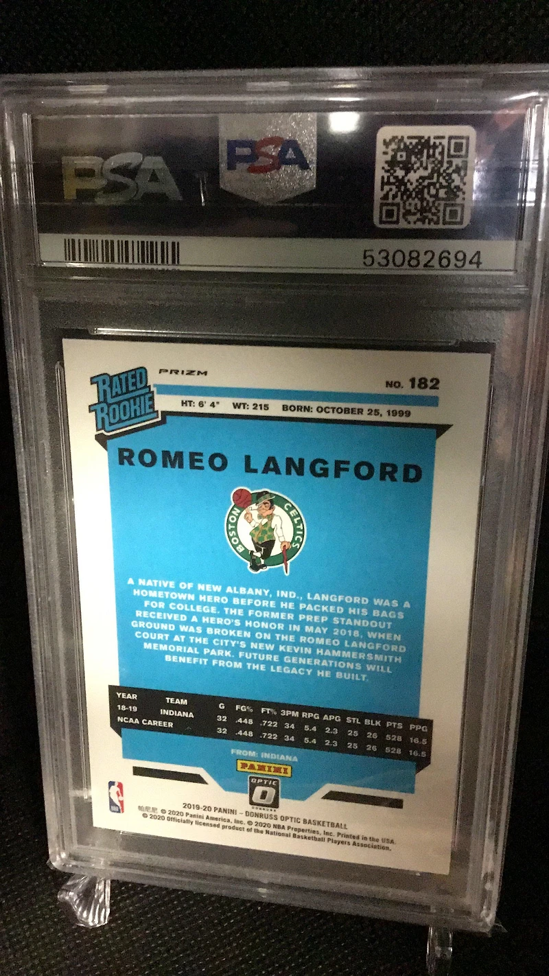 2019 Panini Donruss Optic 182 Romeo Langford Holo PSA 9