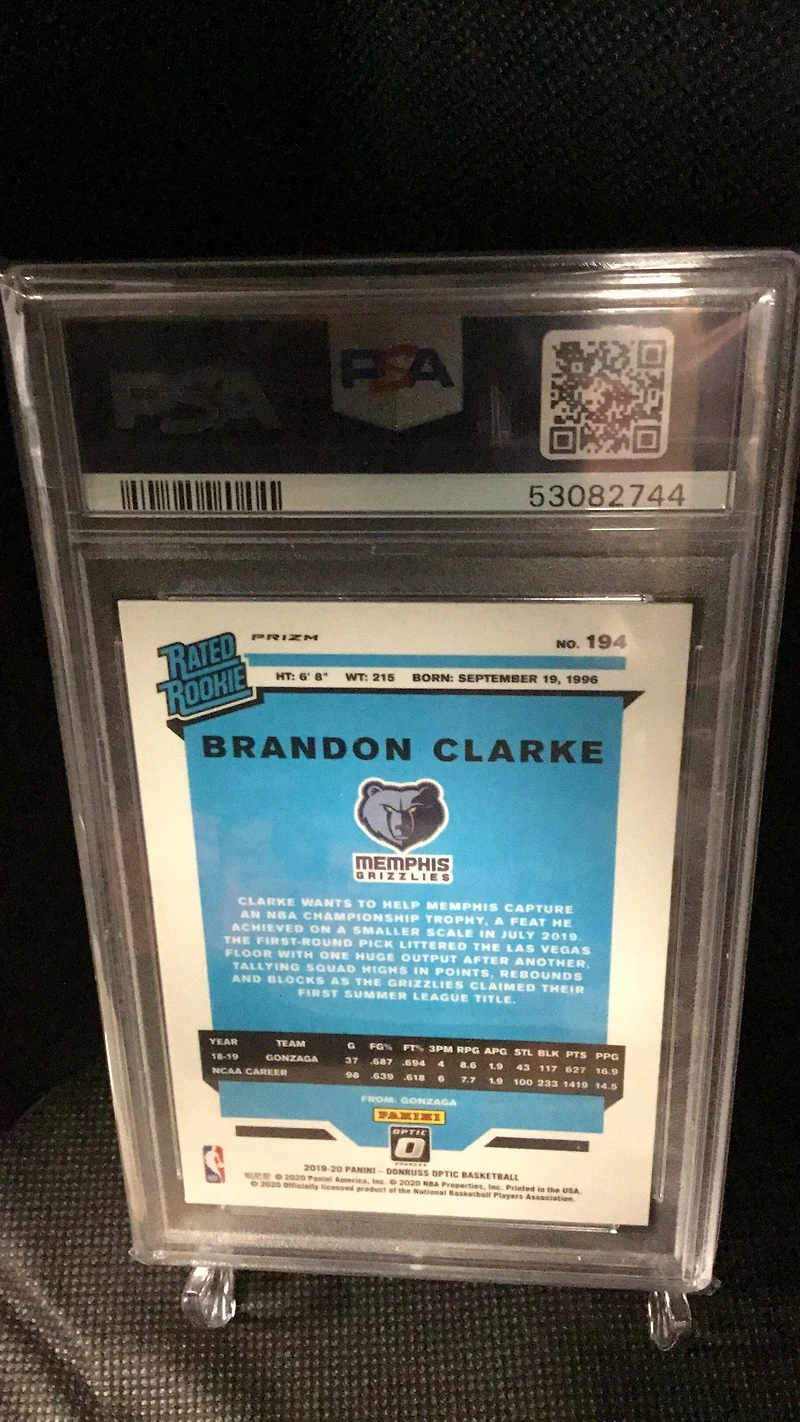 2019 Panini Donruss Optic 194 Brandon Clarke Hyper Pink PSA 9