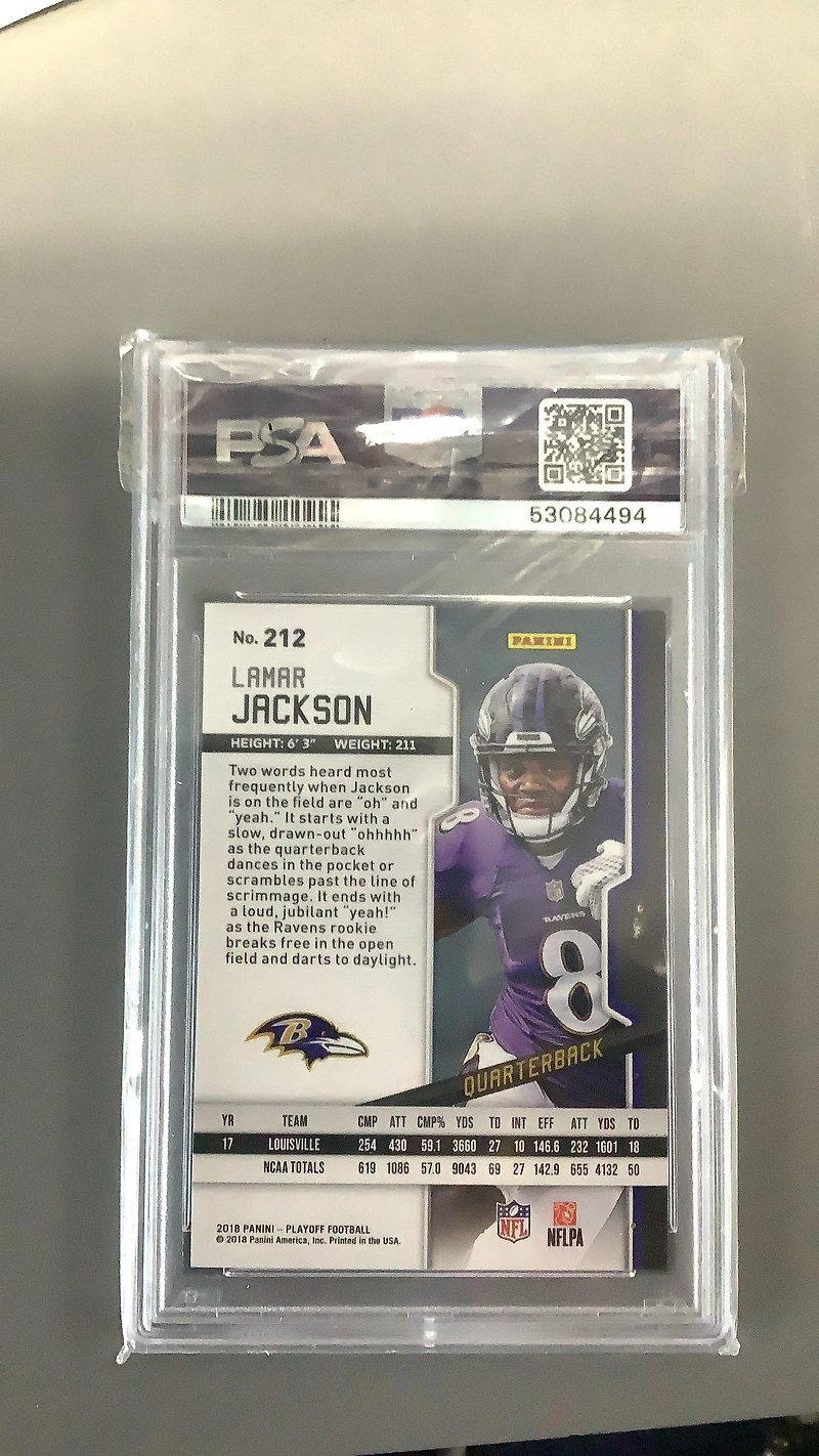 2018 Panini Playoff 212 Lamar Jackson PSA 10
