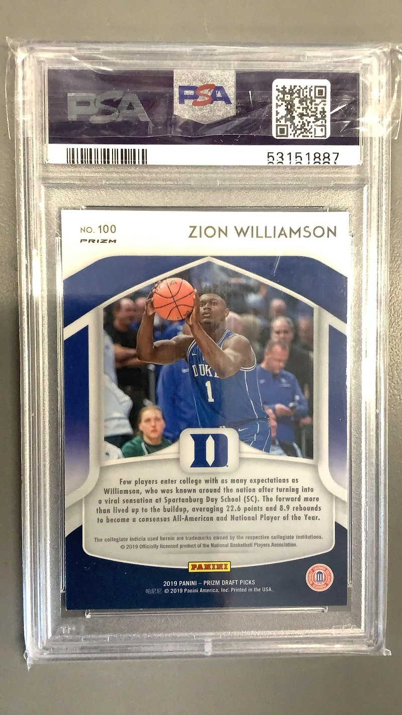 2019 Panini Prizm Draft Picks 100 Zion Williamson Pink Pulsar Prizm PSA 9