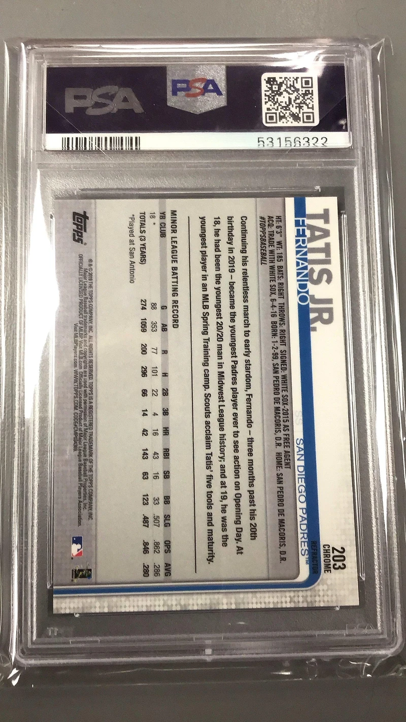 2019 Topps Chrome 203 Fernando Tatis Jr. Refractor PSA