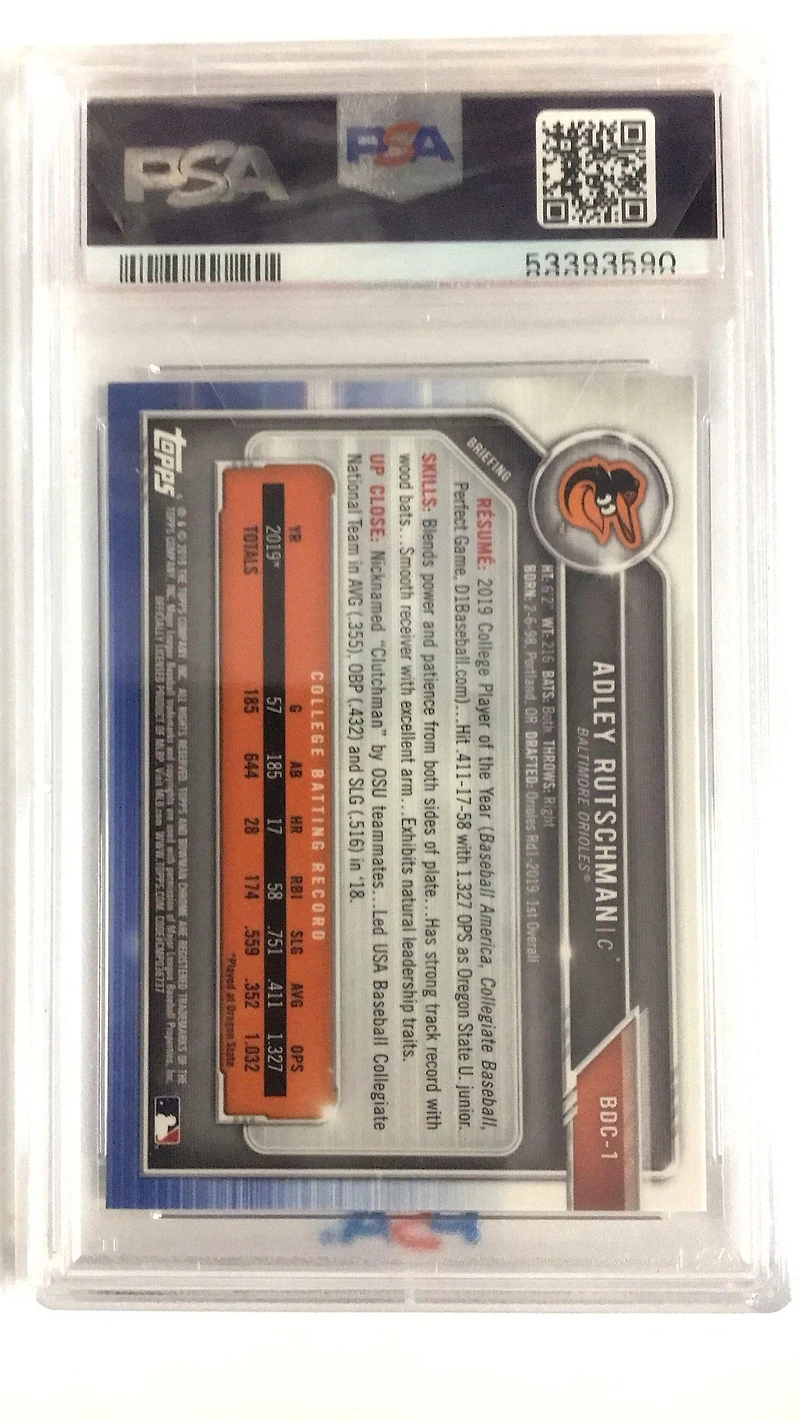 2019 Bowman Draft Bdc1 Adley Rutschman Chrome-batting PSA 10