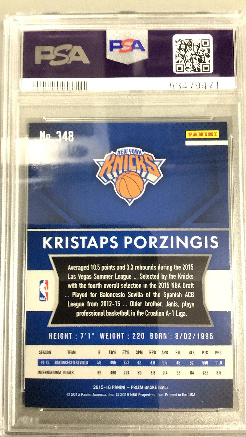 2015 Panini Prizm 348 Kristaps Porzingis PSA 10