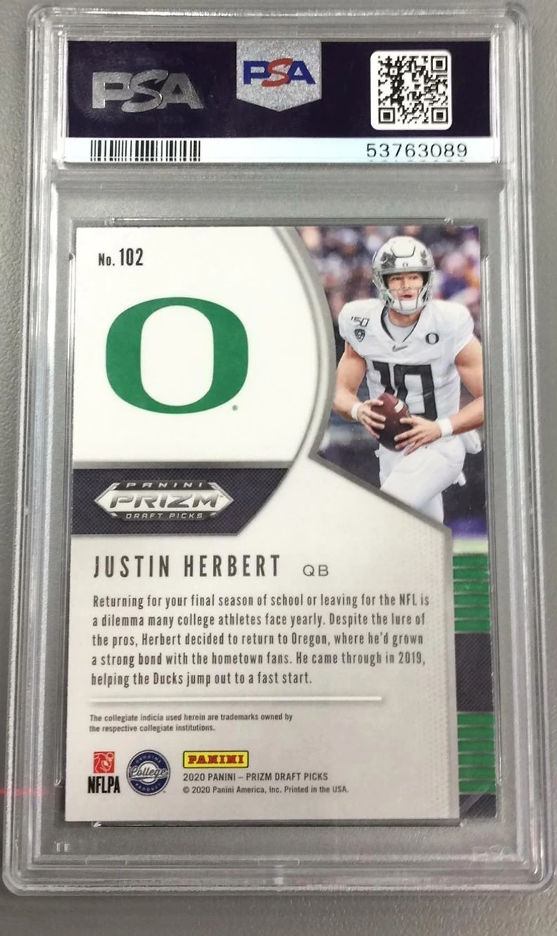 2020 Panini Prizm Draft Picks 102 Justin Herbert PSA 10