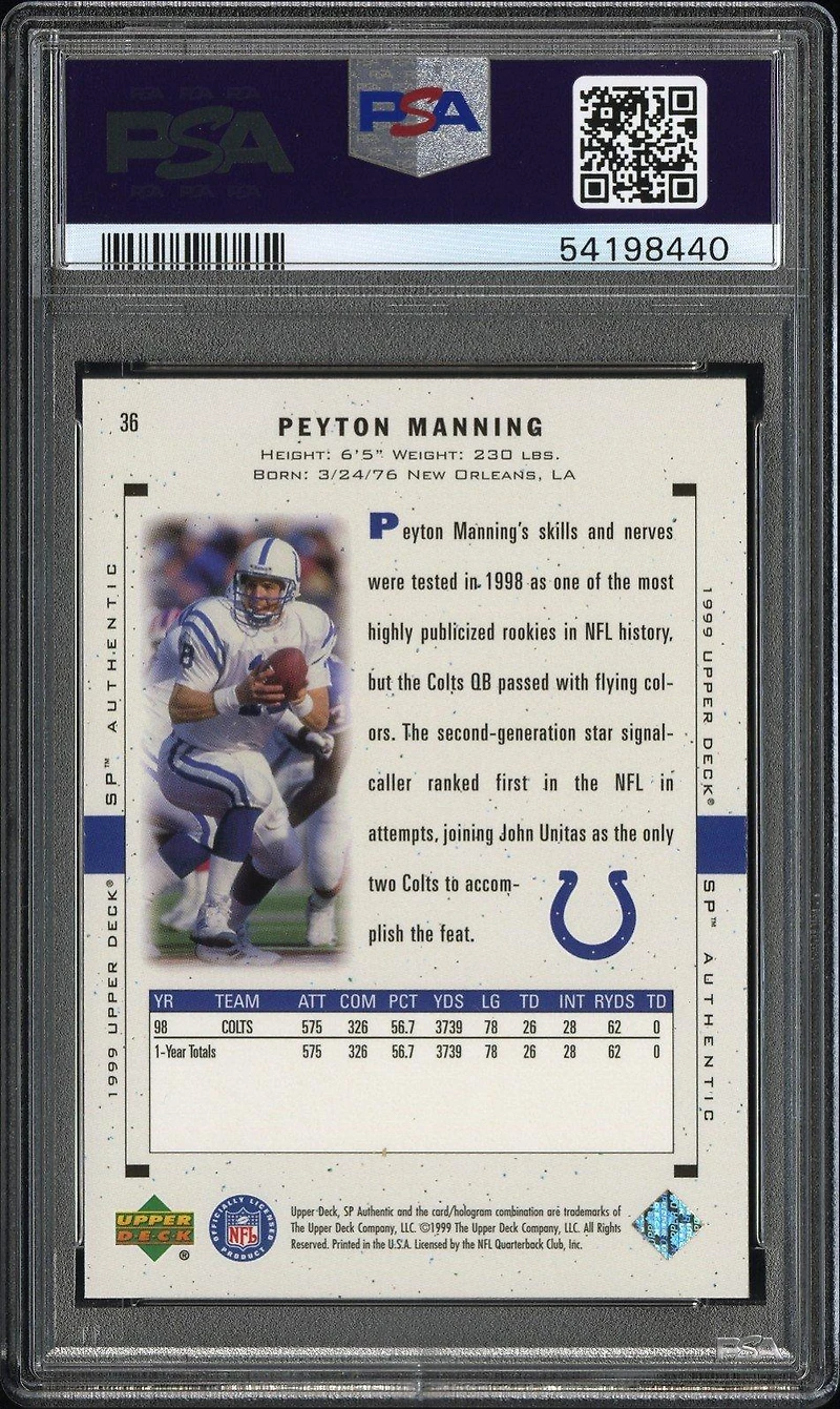 1999 Sp Authentic 36 Peyton Manning PSA 9