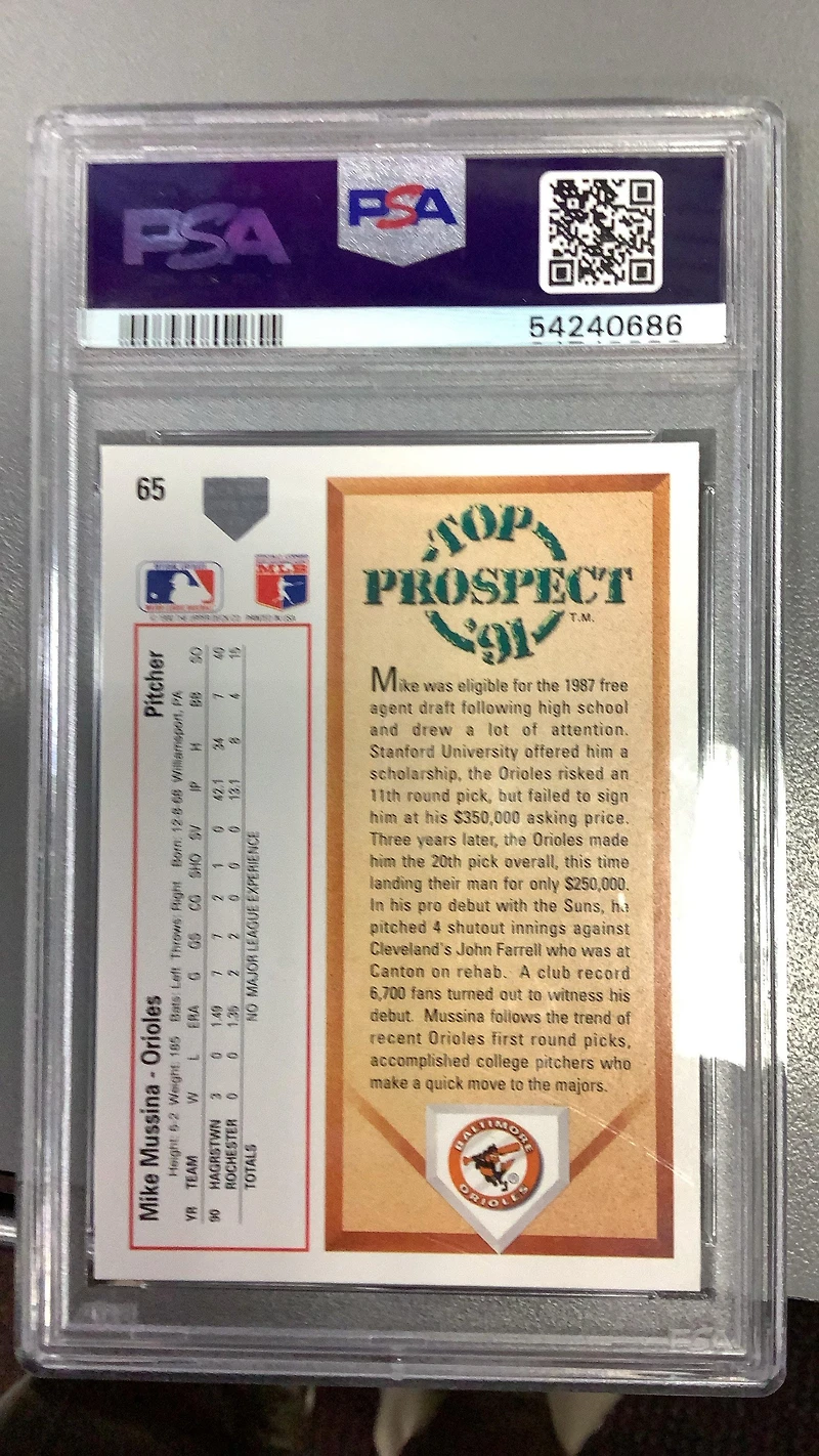 1991 Upper Deck 65 Mike Mussina PSA 10