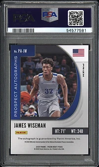2020 Panini Prizm Draft Picks Prospect Autographs Pajw James Wiseman Green Prizm PSA 10
