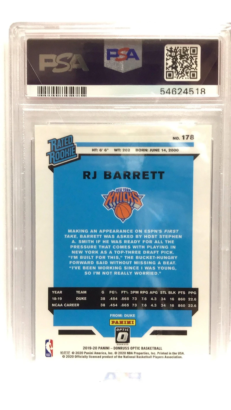 2019 Panini Donruss Optic 178 Rj Barrett PSA 9