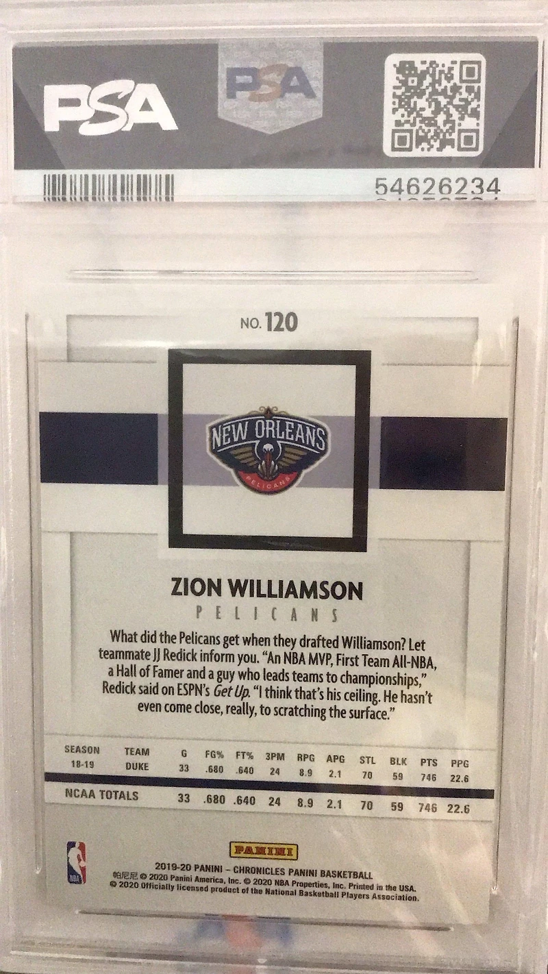 2019 Panini Chronicles 120 Zion Williamson Pink PSA 9
