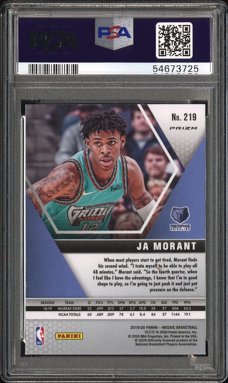 2019 Panini Mosaic 219 Ja Morant Silver Prizm PSA 10