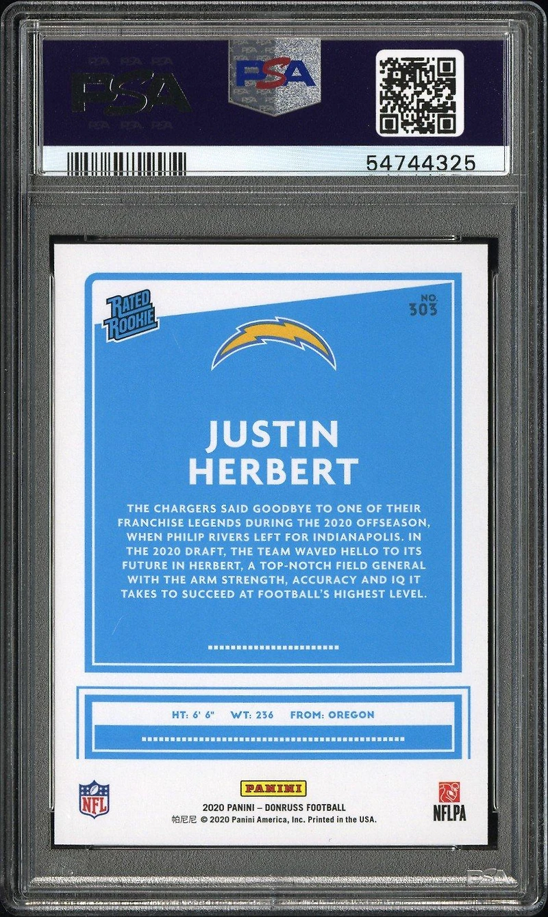 2020 Panini Donruss 303 Justin Herbert PSA 10