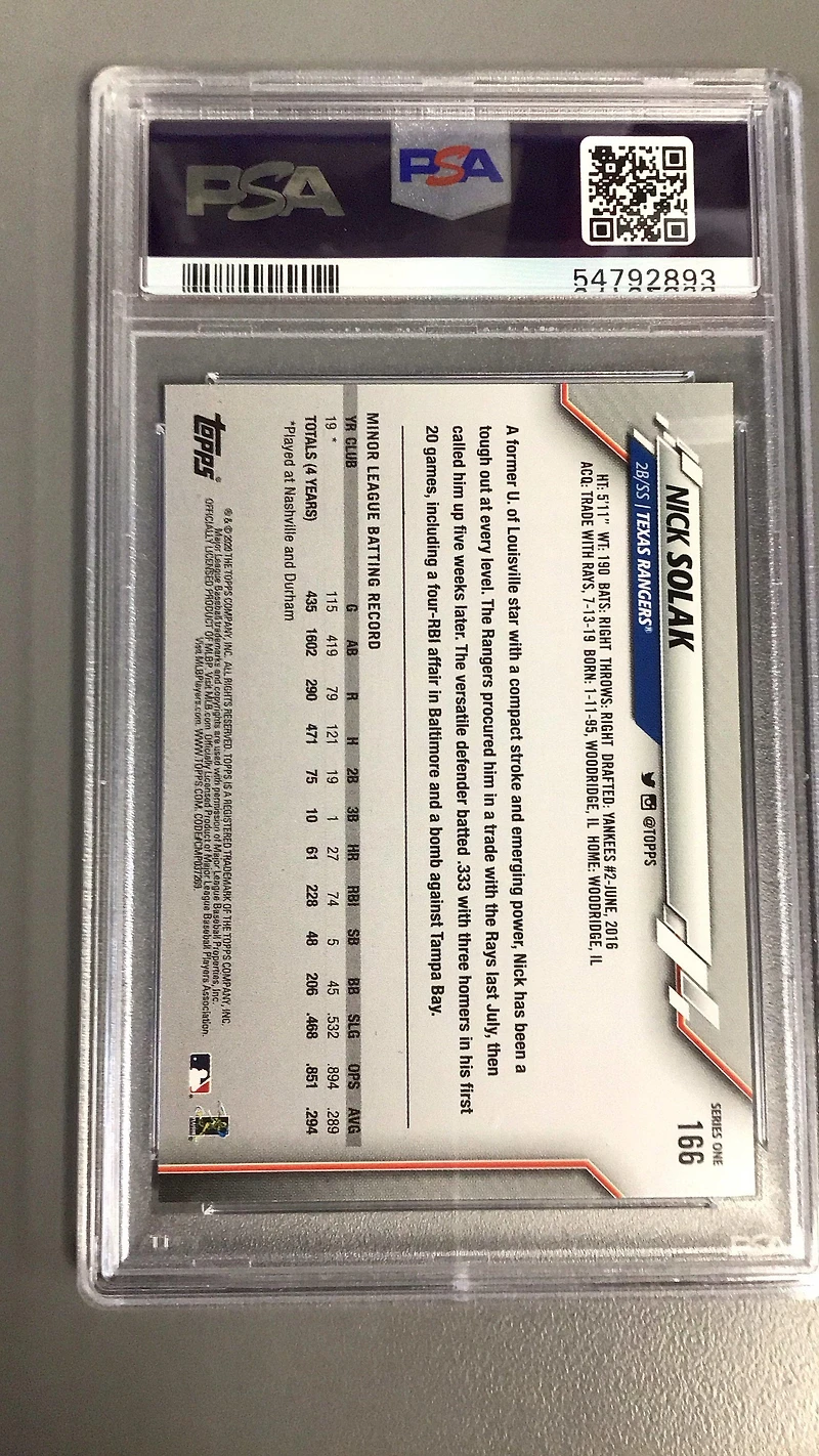 2020 Topps 166 Nick Solak PSA 10