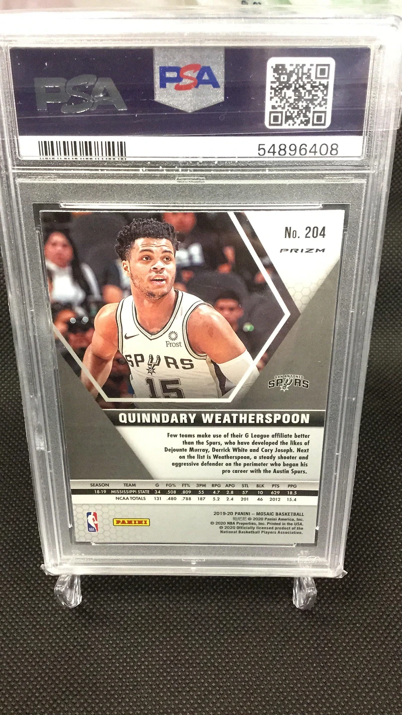 2019 Panini Mosaic 204 Quinndary Weatherspoon Silver Prizm PSA 9