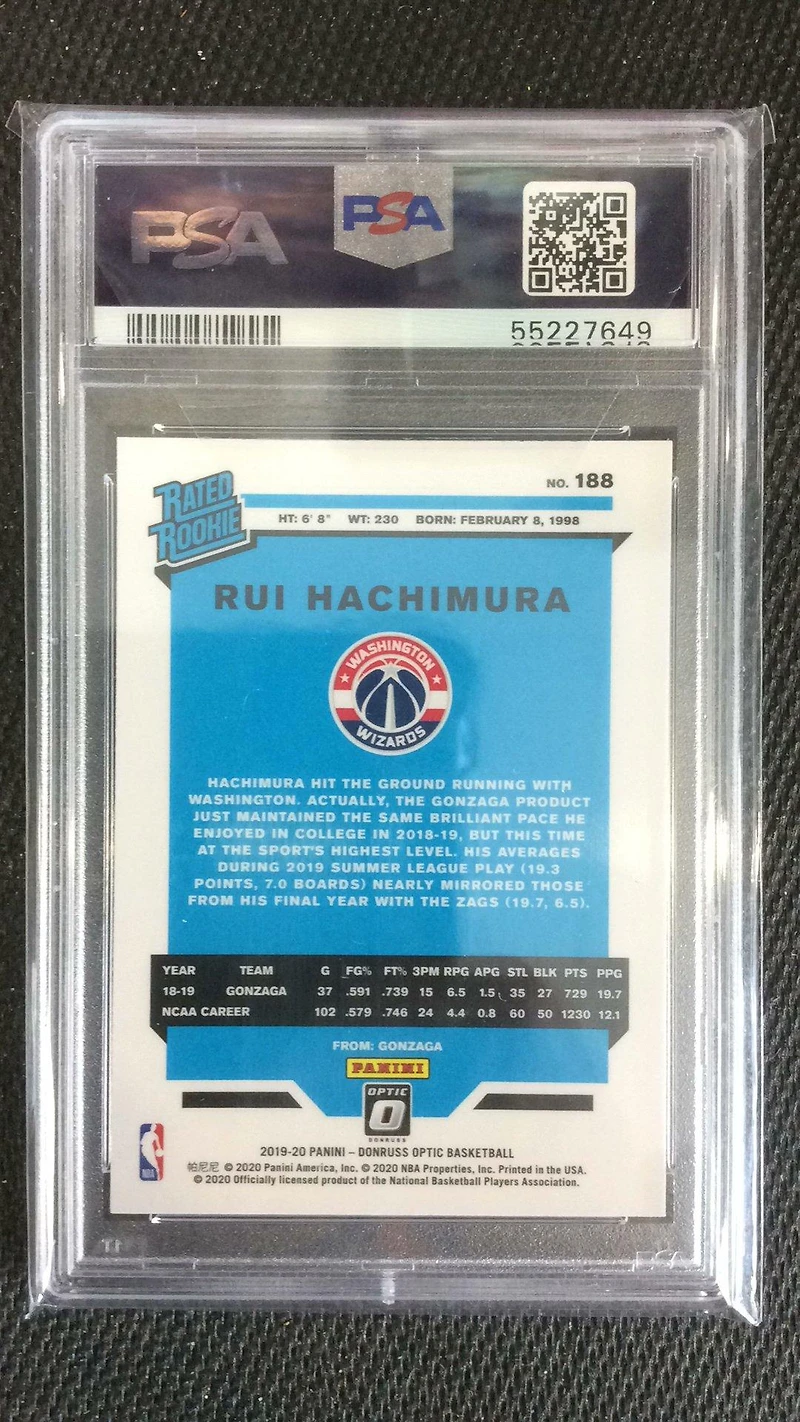 2019 Panini Donruss Optic 188 Rui Hachimura PSA 9