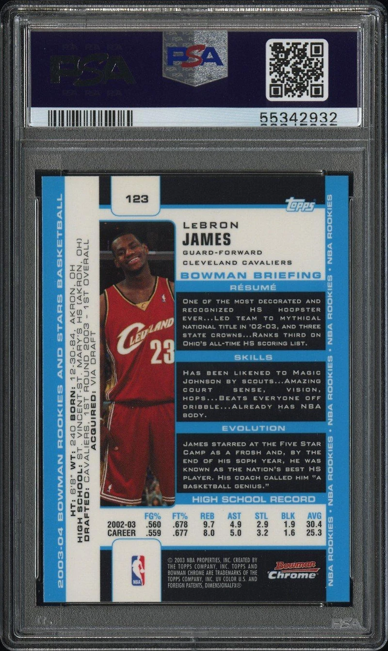2003 Bowman Rookies & Stars 123 Lebron James PSA 9