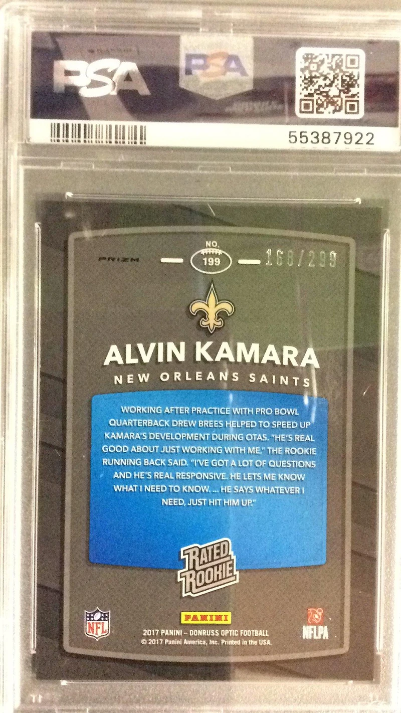 2017 Panini Donruss Optic 199 Alvin Kamara Aqua PSA 9