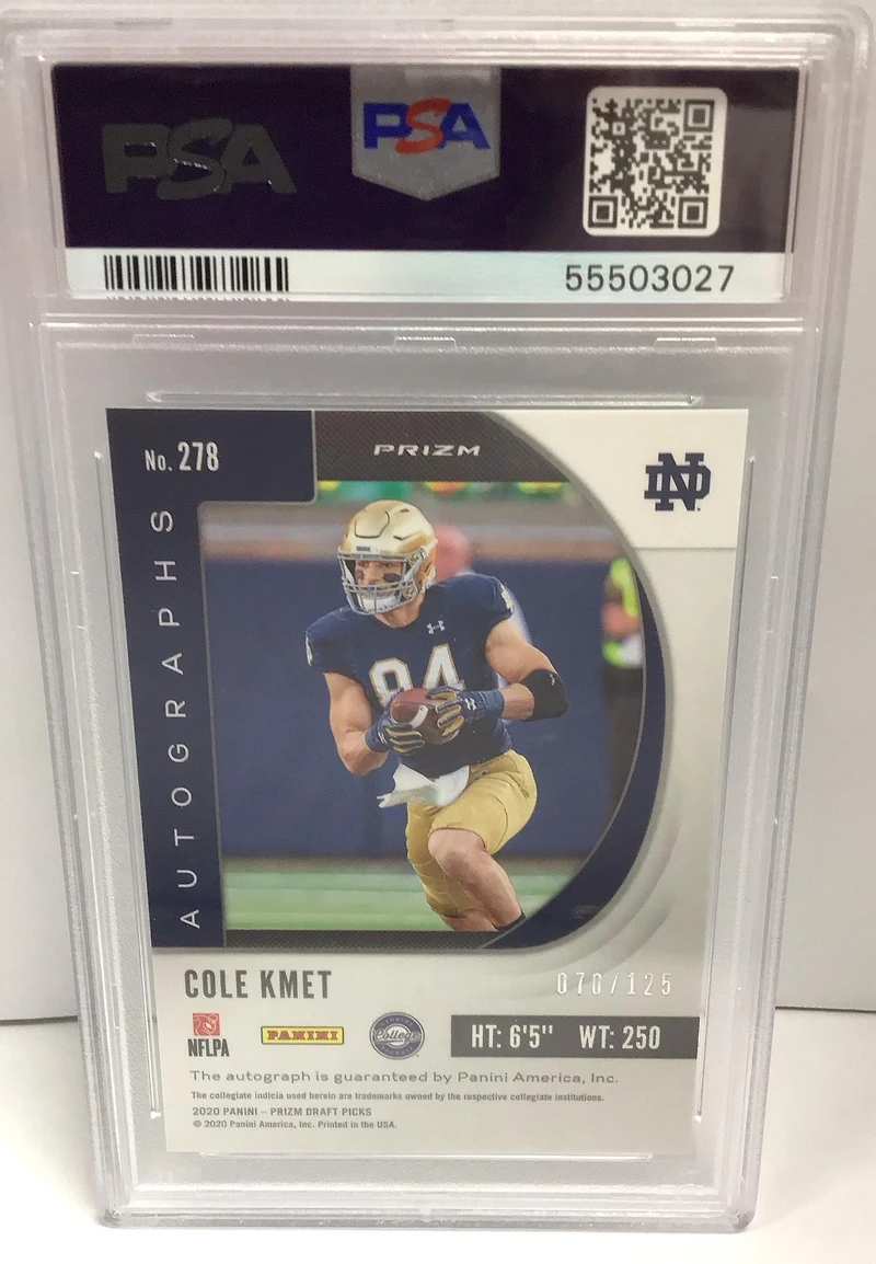 2020 Panini Prizm Draft Picks 278 Cole Kmet Autograph-purple/green Prizm PSA 10