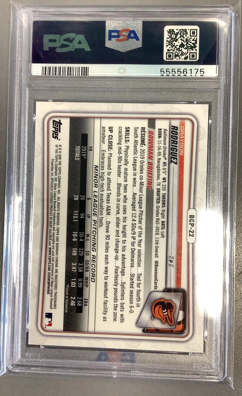 2020 Bowman Chrome Sapphire Edition Bcp22 Grayson Rodriguez Orange PSA 9