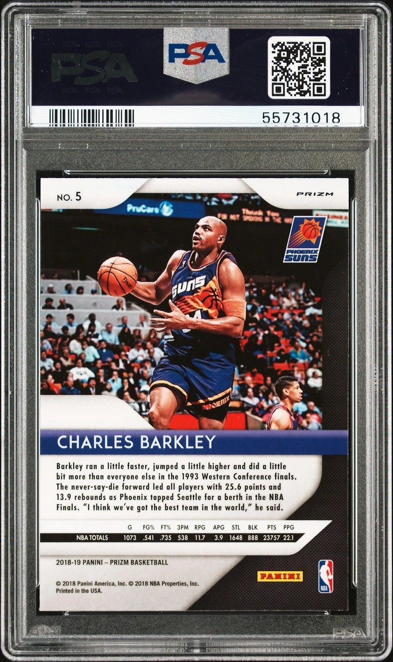 2018 Panini Prizm 5 Charles Barkley Silver Prizm PSA 10