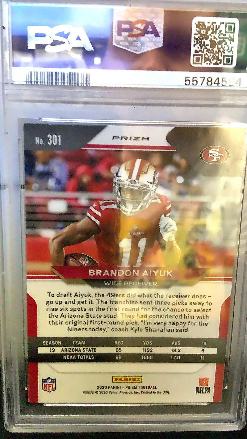 2020 Panini Prizm 301 Brandon Aiyuk Red/white/blue Prizm PSA 8