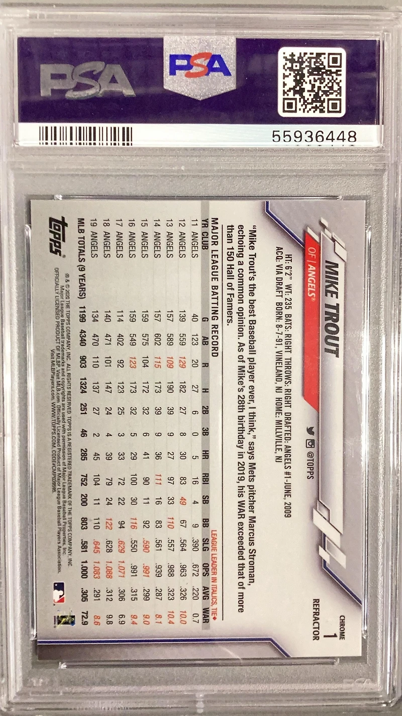 2020 Topps Chrome 1 Mike Trout X-fractor PSA 10