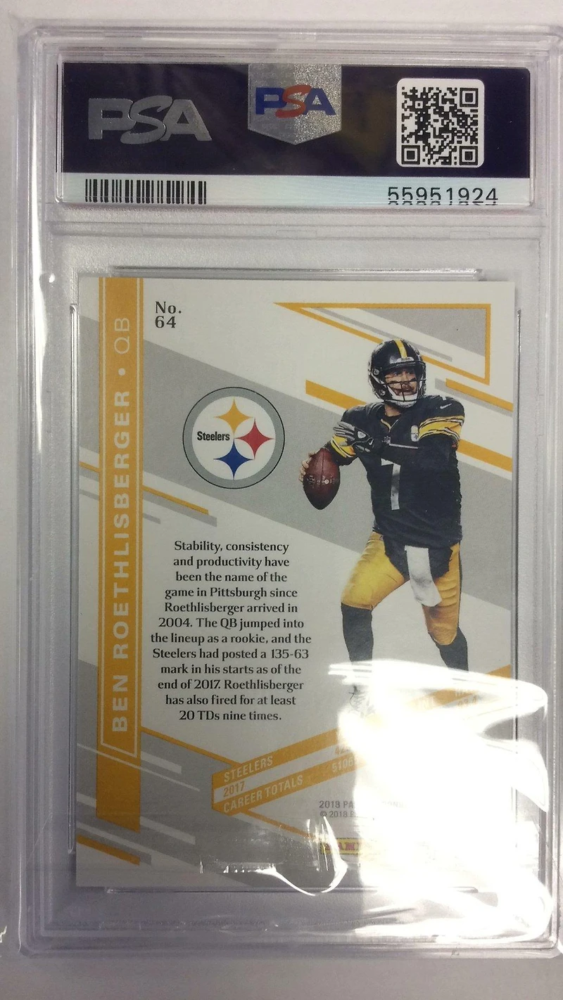 2018 Panini Donruss Elite 64 Ben Roethlisberger PSA 10