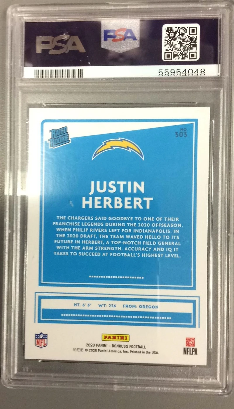 2020 Panini Donruss 303 Justin Herbert Press Proof PSA 9