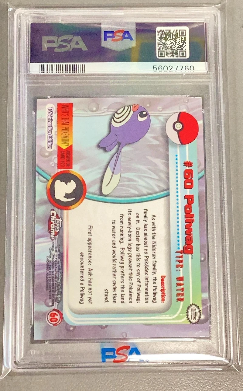 2000 Topps Chrome Pokemon T.v. 60 Poliwag PSA 10