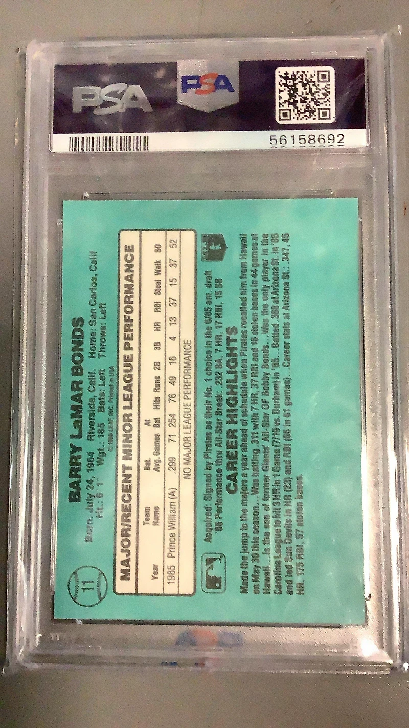 1986 Donruss Rookies 11 Barry Bonds PSA