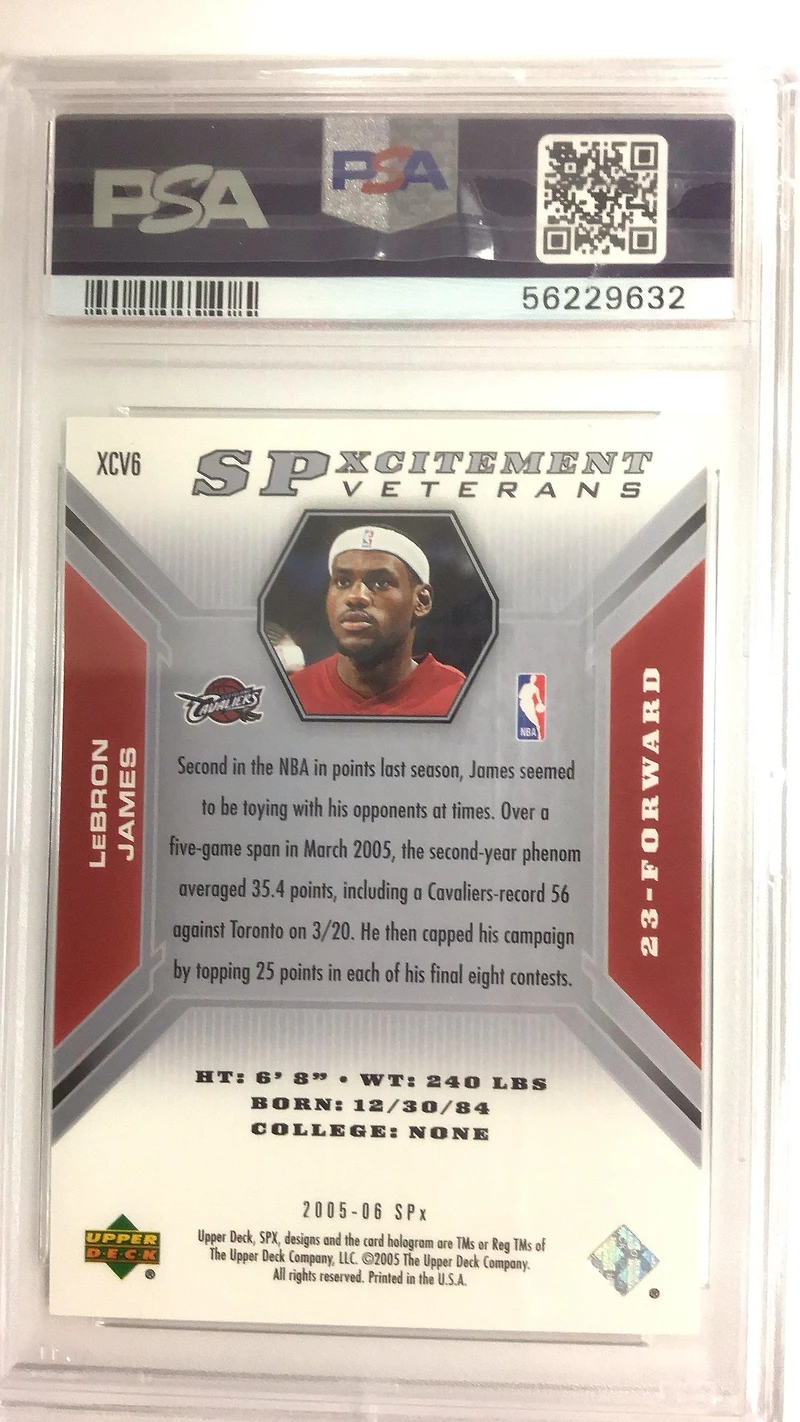 2005 Spx Spxcitement Veterans Xcv6 Lebron James Spectrum PSA 9