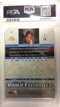 2003 Upper Deck Rookie Exclusives 3 Carmelo Anthony PSA 10