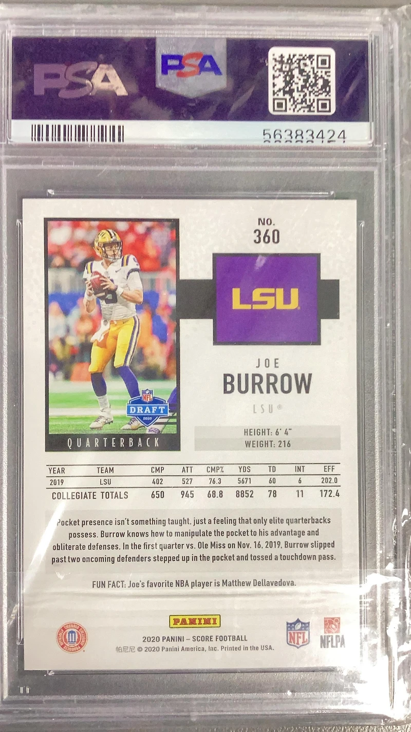 2020 Panini Score 360 Joe Burrow PSA 10
