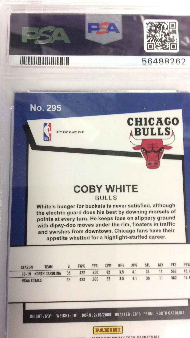 2019 Panini Hoops Premium Stock 295 Coby White Blue Prizm PSA 9