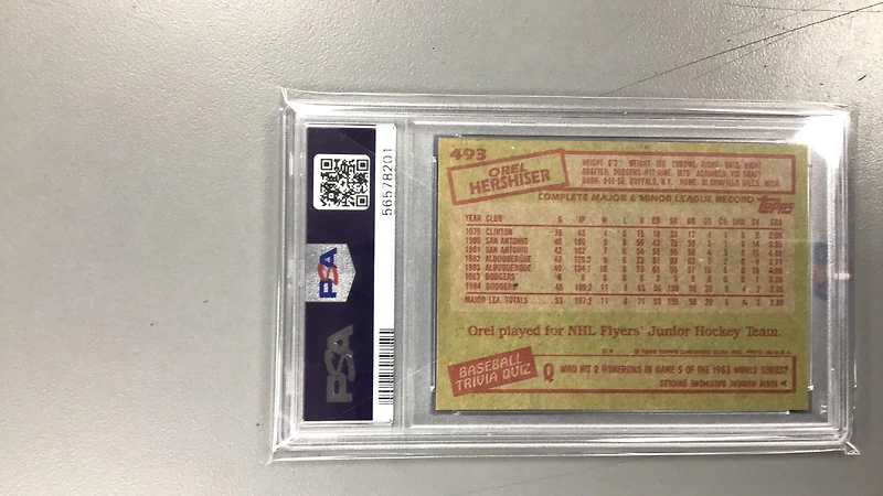 1985 Topps 493 Orel Hershiser PSA 8