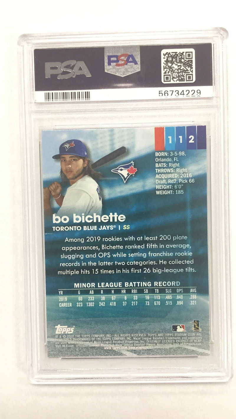 2020 Stadium Club 112 Bo Bichette Red Foil PSA 10
