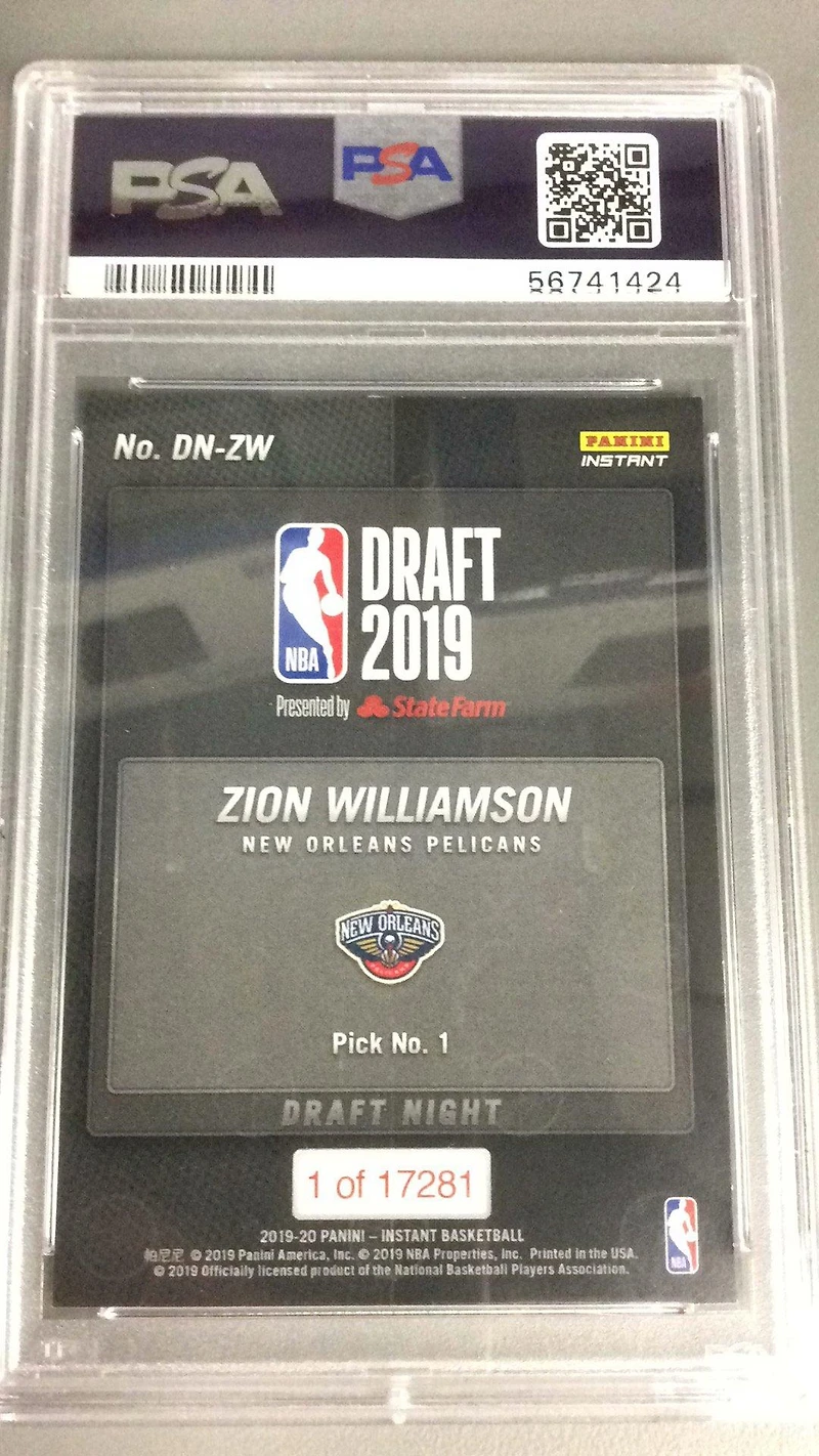 2019 Panini Instant Draft Night Dnzw Zion Williamson PSA 9
