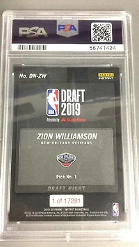 2019 Panini Instant Draft Night Dnzw Zion Williamson PSA 9