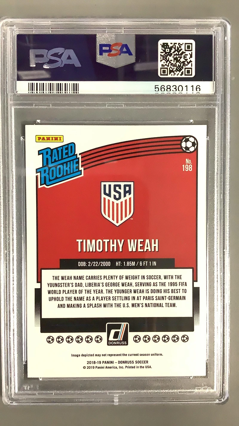 2018 Panini Donruss 198 Timothy Weah PSA 10