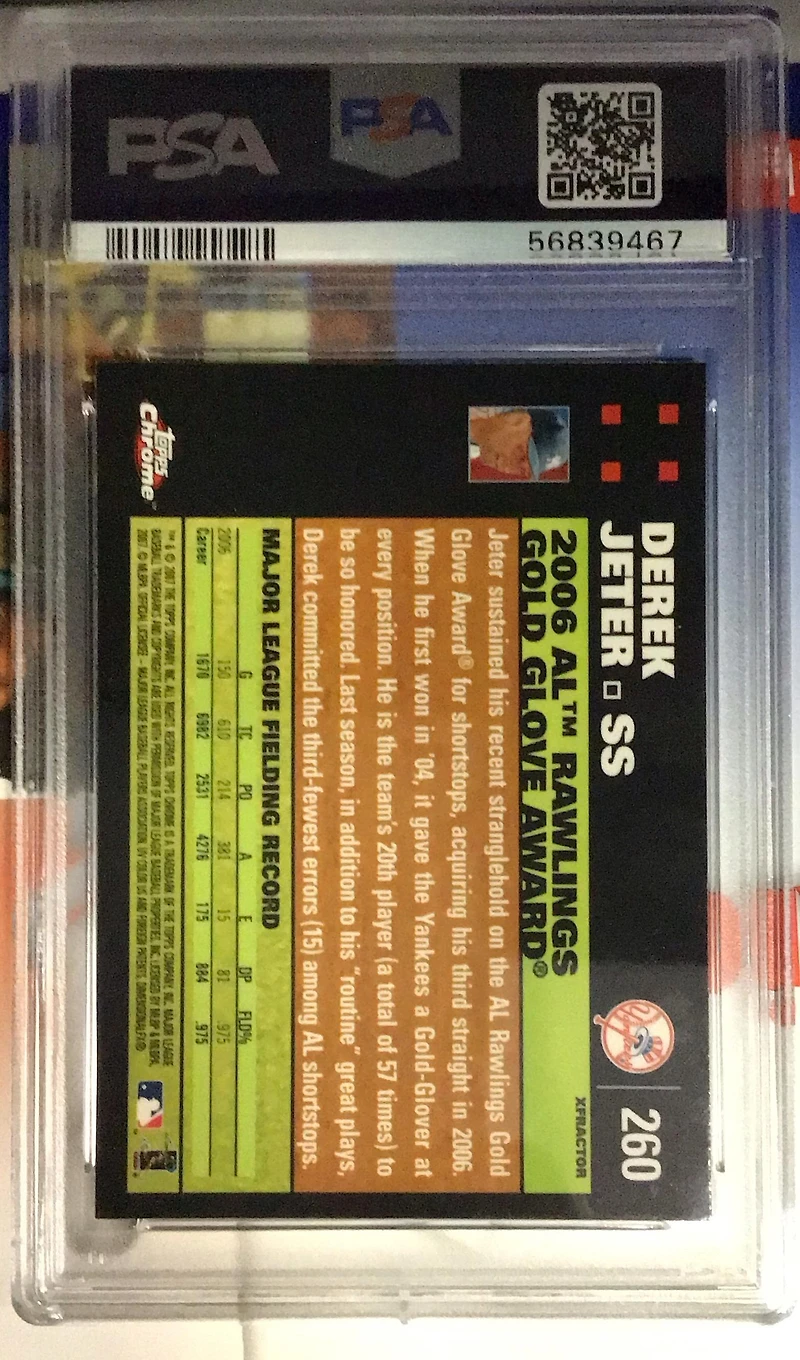 2007 Topps Chrome 260 Derek Jeter PSA 9