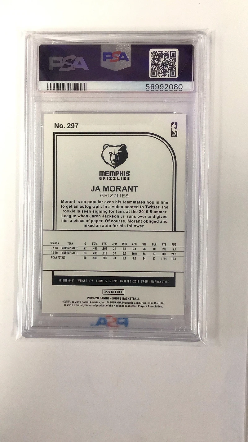 2019 Panini Hoops 297 Ja Morant Winter PSA 10