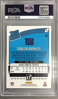 2018 Panini Donruss 306 Saquon Barkley Blue Press Proof PSA 10