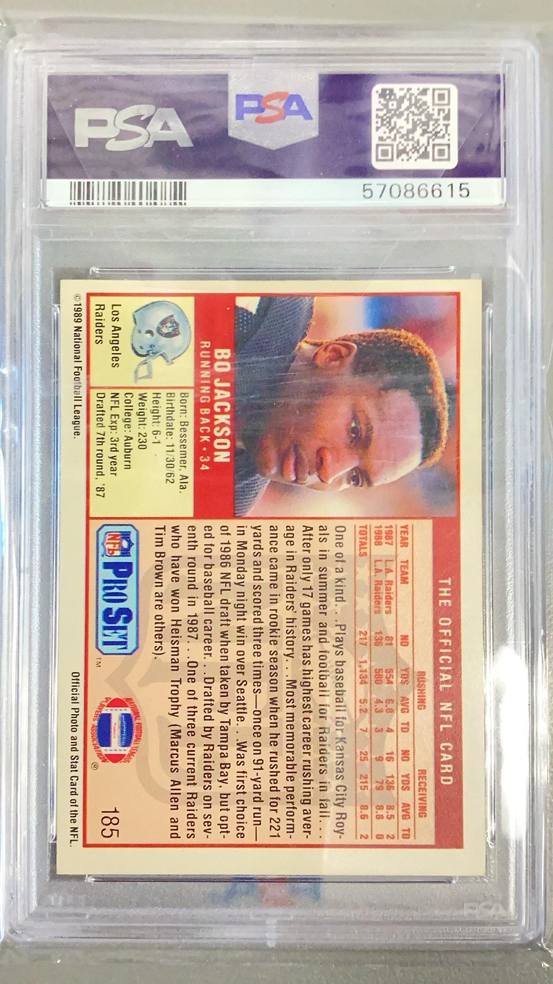 1989 Pro Set 185 Bo Jackson PSA 8